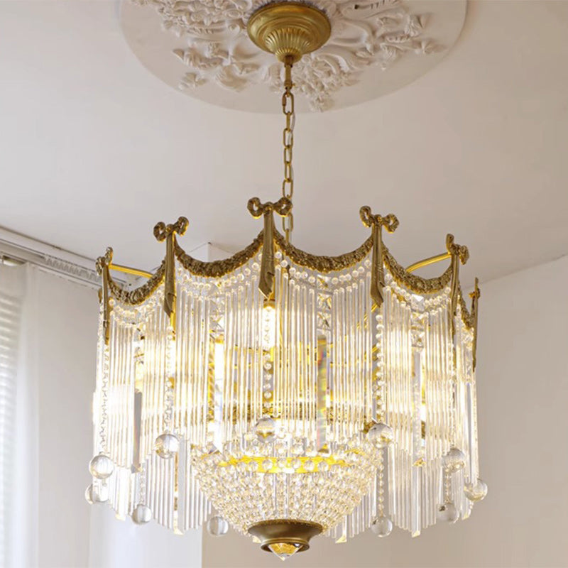Traditionelle französische Messing-Kristall-Fliege Quaste 6/7/8 Licht Kronleuchter für Wohnzimmer 