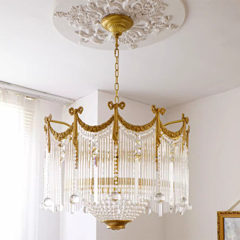 Traditional French Brass Crystal Bow Tie Tassel 4/6/8 Light Chandeliers For Living Room