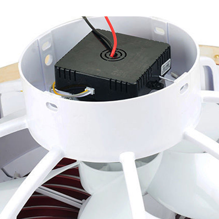 Traditionelles chinesisches rundes Wohlstandsmuster Holz Acryl Kupfer ABS LED Deckenventilatorlicht für Schlafzimmer 