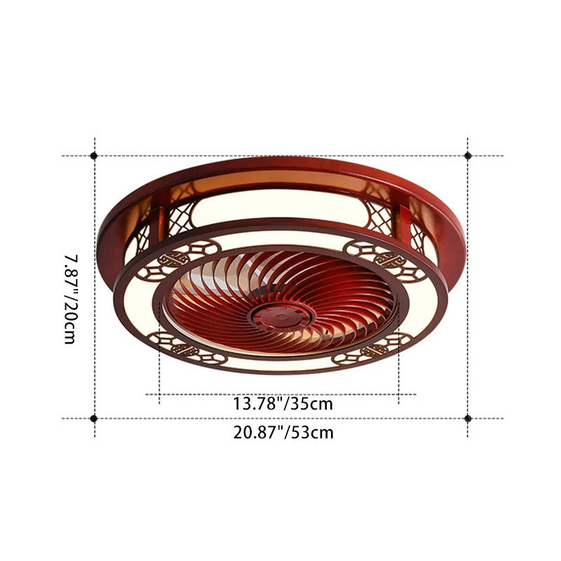 Traditionelles chinesisches rundes Wohlstandsmuster Holz Acryl Kupfer ABS LED Deckenventilatorlicht für Schlafzimmer 