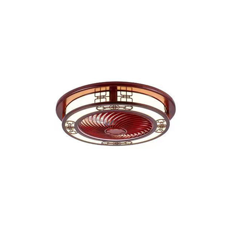 Traditionelles chinesisches rundes Wohlstandsmuster Holz Acryl Kupfer ABS LED Deckenventilatorlicht für Schlafzimmer 