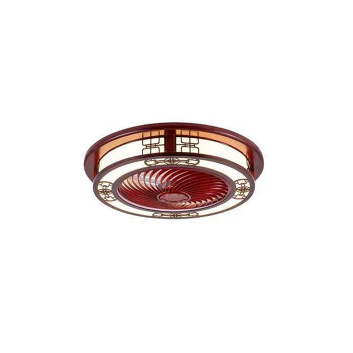 Traditionelles chinesisches rundes Wohlstandsmuster Holz Acryl Kupfer ABS LED Deckenventilatorlicht für Schlafzimmer 