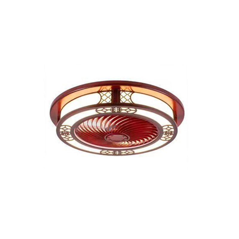 Traditionelles chinesisches rundes Wohlstandsmuster Holz Acryl Kupfer ABS LED Deckenventilatorlicht für Schlafzimmer 