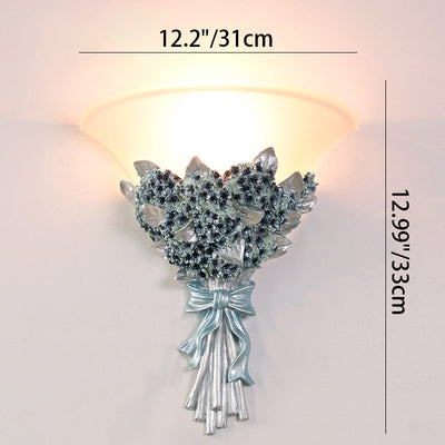 Traditional European Resin Glass Hardware Flower Frosted Horn 1-Light Wall Sconce Lamp For Living Room