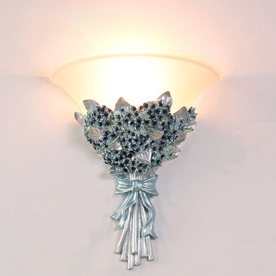 Traditional European Resin Glass Hardware Flower Frosted Horn 1-Light Wall Sconce Lamp For Living Room