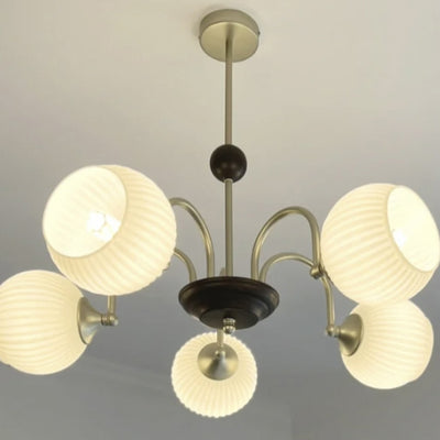 Traditional French Iron Glass Striped Ball 3/4/5/6/8 Light Chandeliers For Living Room