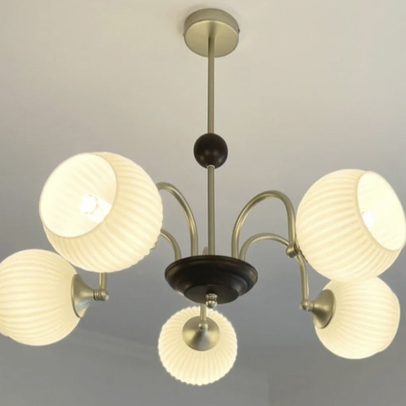 Traditional French Iron Glass Striped Ball 3/4/5/6/8 Light Chandeliers For Living Room