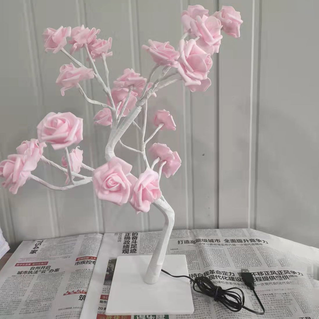 Moderne Art Deco Rosenbaumzweig Ahornblatt Kunststoff USB LED Tischlampe Nachtlicht für das Schlafzimmer 