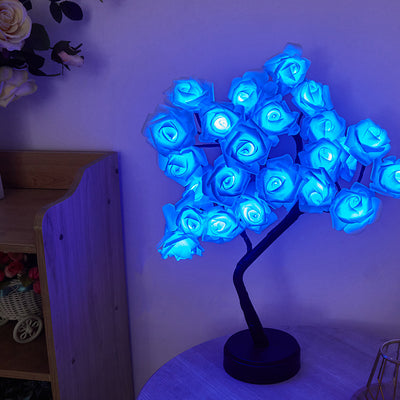 モダンアールデコ ローズツリーブランチ メープルリーフ プラスチック USB LED テーブルランプ ナイトライト 寝室用 