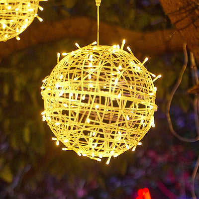 Modern Art Deco Solar Waterproof Weaving Ball Hanging PVC Plastic LED Outdoor Light Landscape Lighting For Garden