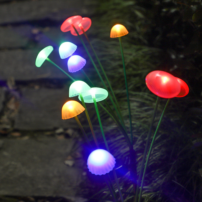 Modern Art Deco Solar Waterproof Stainless Steel Fiber Optic ABS Silica Sakura Mushroom LED Outdoor Light Landscape Lighting For Garden