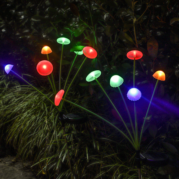 Éclairage de paysage moderne Art Déco solaire étanche en acier inoxydable à fibre optique ABS Silice Sakura Champignon LED pour jardin 
