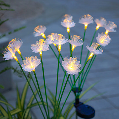 Éclairage de paysage moderne Art Déco solaire étanche en acier inoxydable à fibre optique ABS Silice Sakura Champignon LED pour jardin 