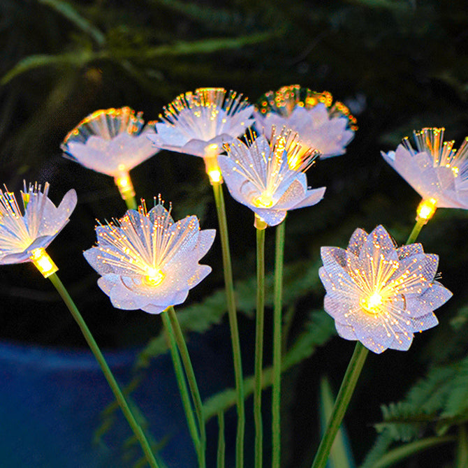 Éclairage de paysage moderne Art Déco solaire étanche en acier inoxydable à fibre optique ABS Silice Sakura Champignon LED pour jardin 
