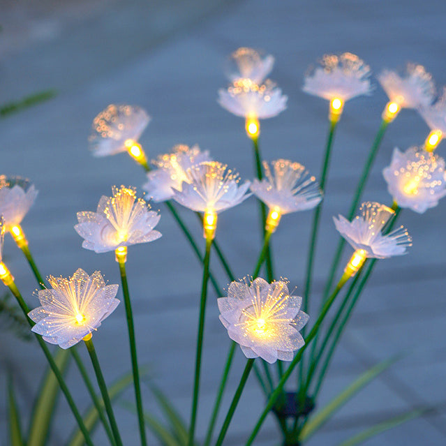 Éclairage de paysage moderne Art Déco solaire étanche en acier inoxydable à fibre optique ABS Silice Sakura Champignon LED pour jardin 