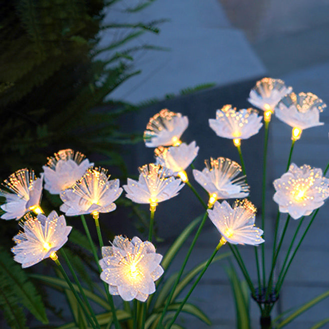 Éclairage de paysage moderne Art Déco solaire étanche en acier inoxydable à fibre optique ABS Silice Sakura Champignon LED pour jardin 