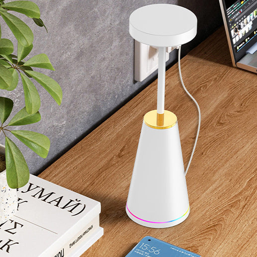 Lámpara de mesa LED de columna redonda con carga inalámbrica de PC de hierro impermeable de simplicidad moderna para mesita de noche 
