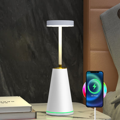 Modern Simplicity Waterproof Iron PC Wireless Charging Round Column LED Table Lamp For Bedside