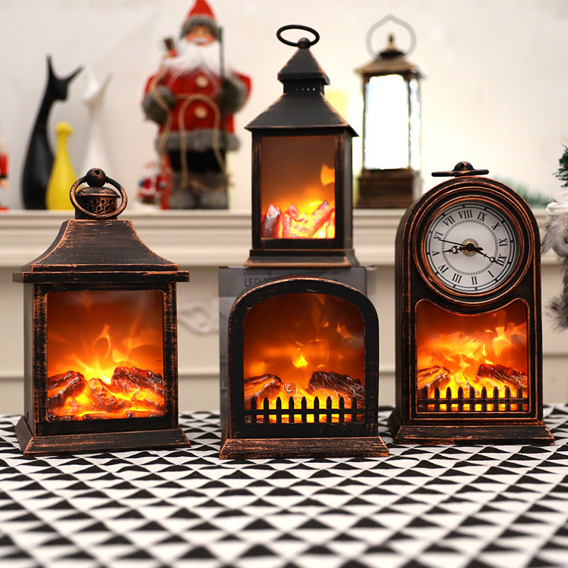 Horloge à flamme ABS de batterie de ferme traditionnelle, lampe de table à LED en cylindre, veilleuse pour chambre 