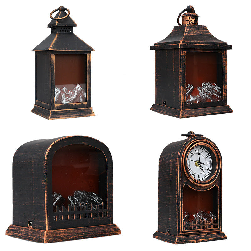 Horloge à flamme ABS de batterie de ferme traditionnelle, lampe de table à LED en cylindre, veilleuse pour chambre 