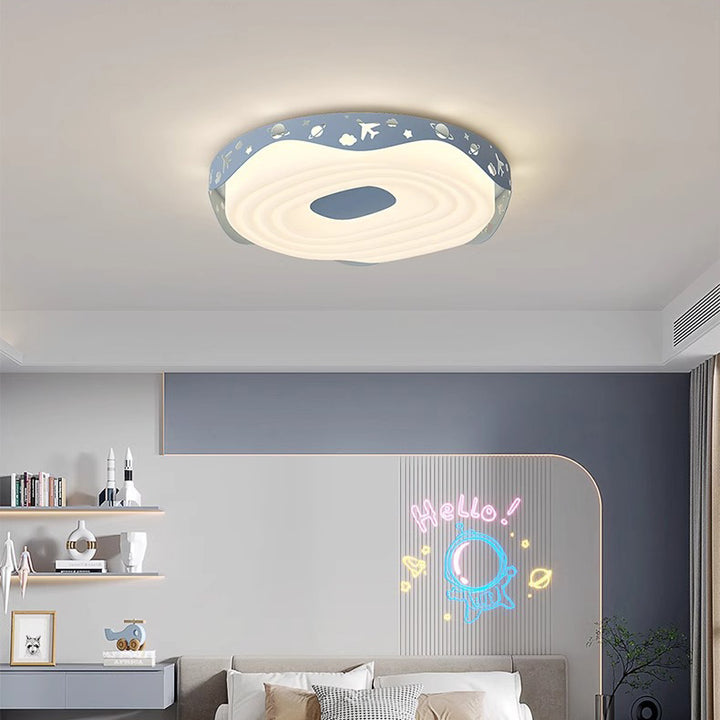 Plafonnier LED pour chambre à coucher en forme de beignet avec animaux suspendus, en fer PE rond pour enfants nordiques contemporains 