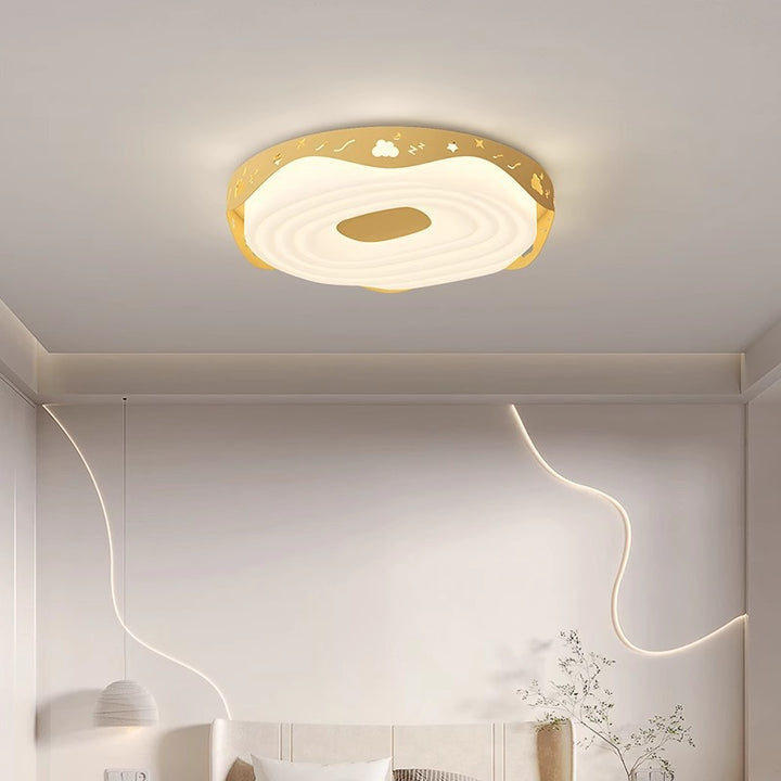 Plafonnier LED pour chambre à coucher en forme de beignet avec animaux suspendus, en fer PE rond pour enfants nordiques contemporains 