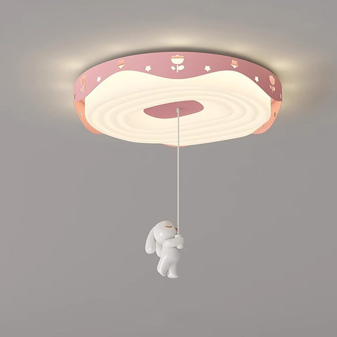 Plafonnier LED pour chambre à coucher en forme de beignet avec animaux suspendus, en fer PE rond pour enfants nordiques contemporains 