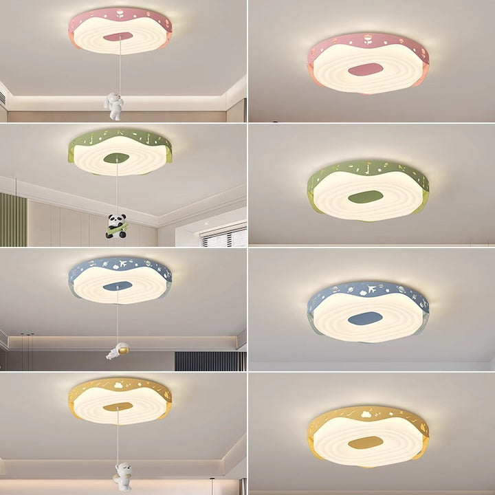 Plafonnier LED pour chambre à coucher en forme de beignet avec animaux suspendus, en fer PE rond pour enfants nordiques contemporains 