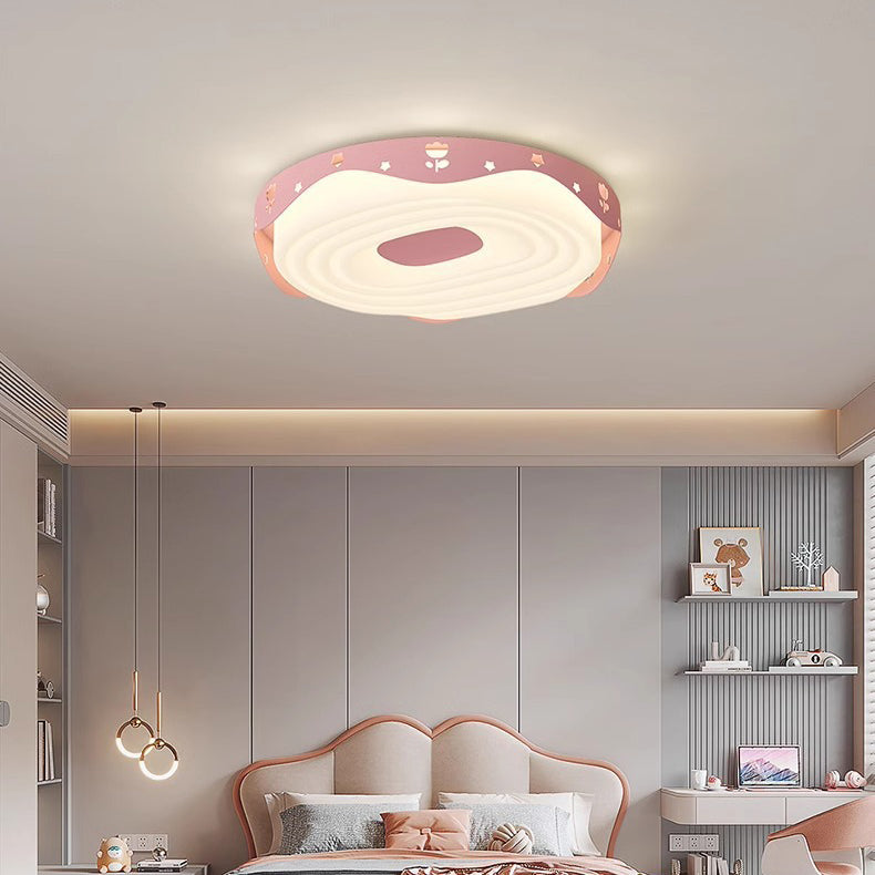 Plafonnier LED pour chambre à coucher en forme de beignet avec animaux suspendus, en fer PE rond pour enfants nordiques contemporains 