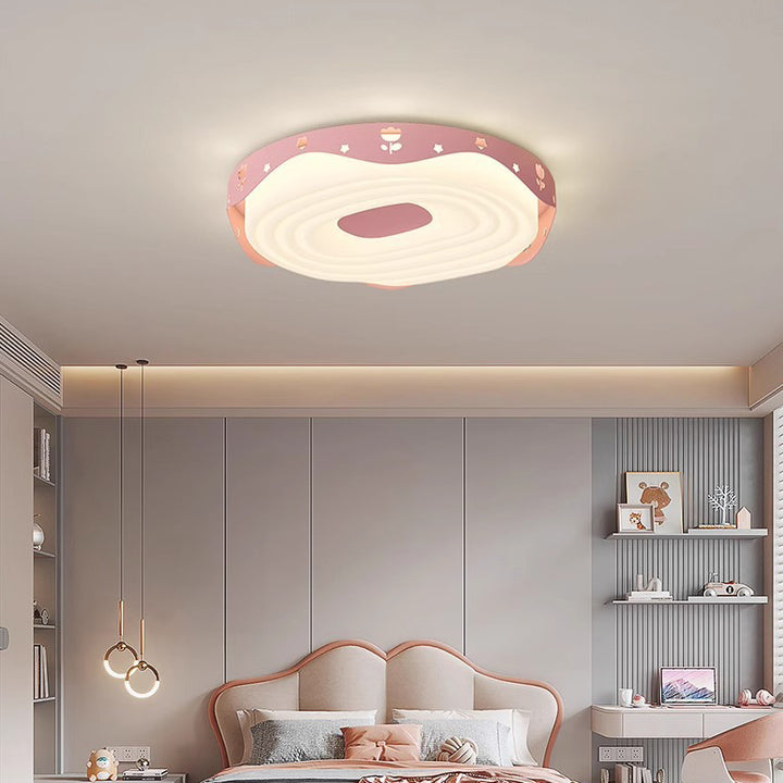 Plafonnier LED pour chambre à coucher en forme de beignet avec animaux suspendus, en fer PE rond pour enfants nordiques contemporains 