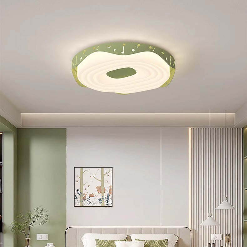 Plafonnier LED pour chambre à coucher en forme de beignet avec animaux suspendus, en fer PE rond pour enfants nordiques contemporains 