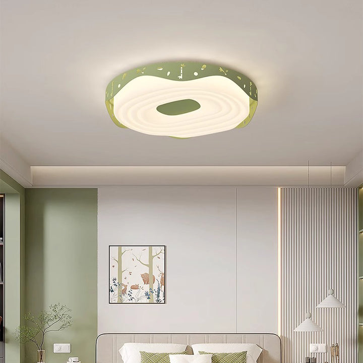 Plafonnier LED pour chambre à coucher en forme de beignet avec animaux suspendus, en fer PE rond pour enfants nordiques contemporains 