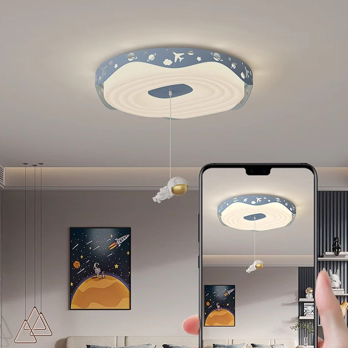 Plafonnier LED pour chambre à coucher en forme de beignet avec animaux suspendus, en fer PE rond pour enfants nordiques contemporains 