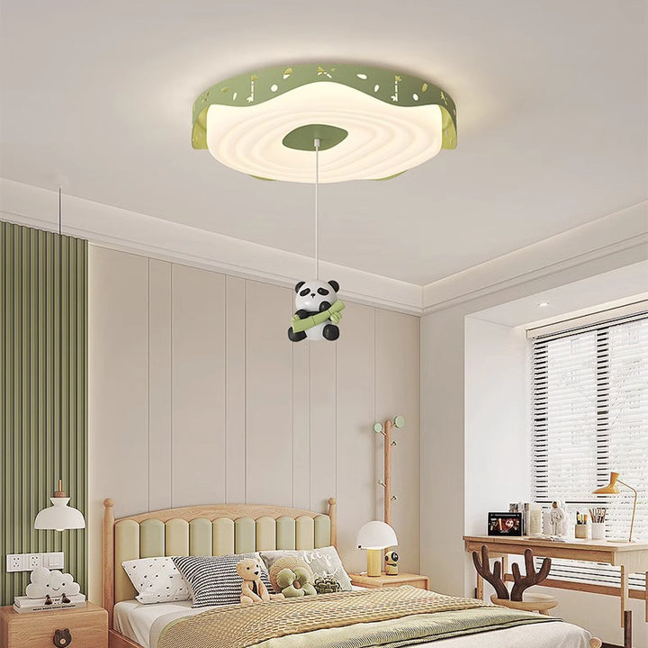 Plafonnier LED pour chambre à coucher en forme de beignet avec animaux suspendus, en fer PE rond pour enfants nordiques contemporains 