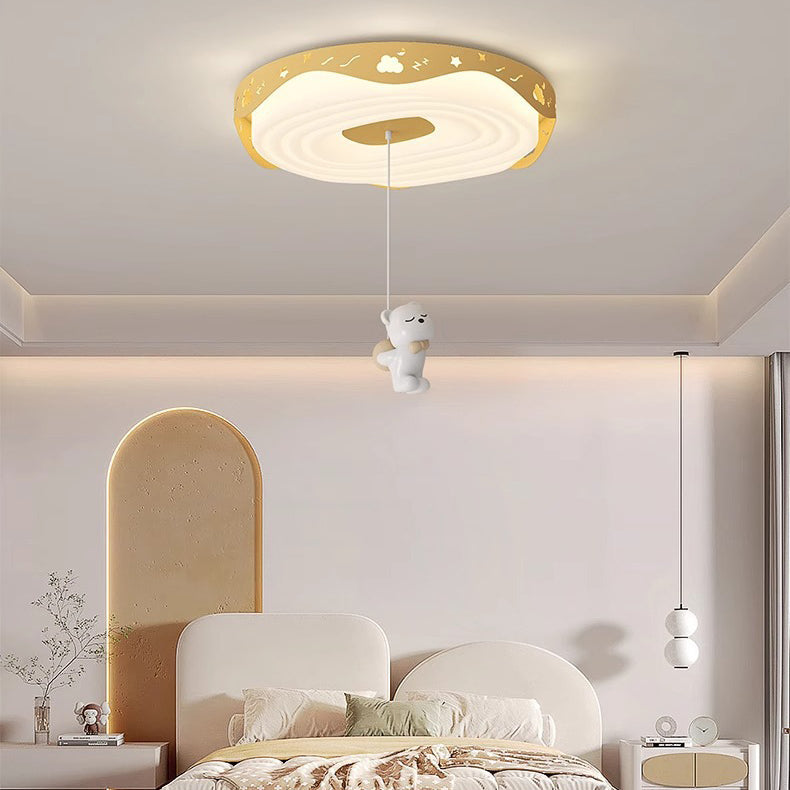 Plafonnier LED pour chambre à coucher en forme de beignet avec animaux suspendus, en fer PE rond pour enfants nordiques contemporains 