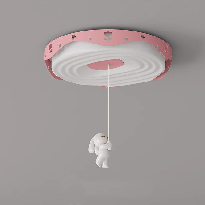 Plafonnier LED pour chambre à coucher en forme de beignet avec animaux suspendus, en fer PE rond pour enfants nordiques contemporains 