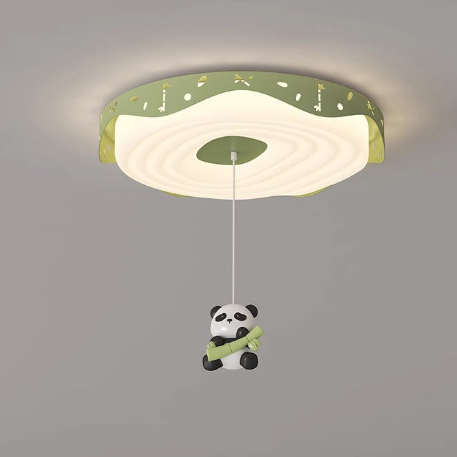 Plafonnier LED pour chambre à coucher en forme de beignet avec animaux suspendus, en fer PE rond pour enfants nordiques contemporains 