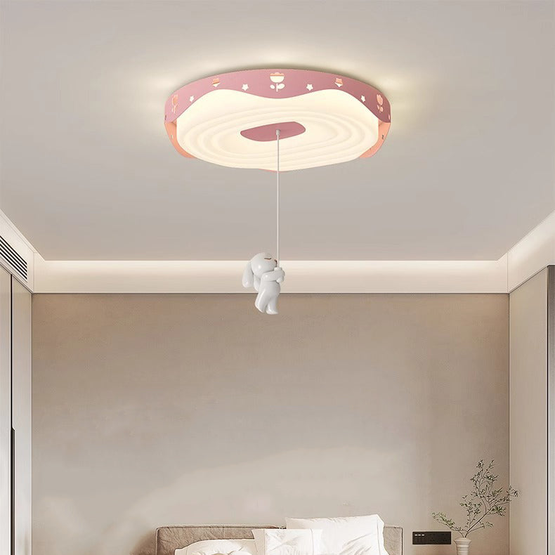 Plafonnier LED pour chambre à coucher en forme de beignet avec animaux suspendus, en fer PE rond pour enfants nordiques contemporains 