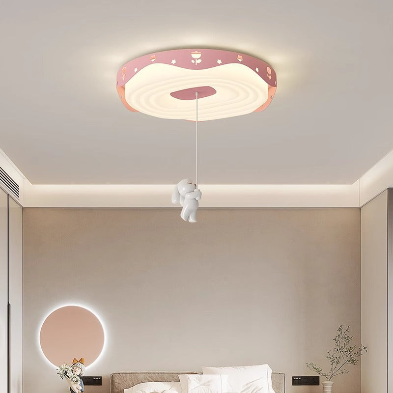 Plafonnier LED pour chambre à coucher en forme de beignet avec animaux suspendus, en fer PE rond pour enfants nordiques contemporains 