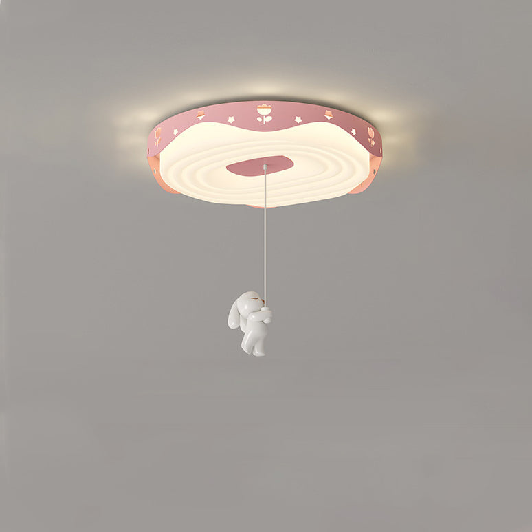 Plafonnier LED pour chambre à coucher en forme de beignet avec animaux suspendus, en fer PE rond pour enfants nordiques contemporains 