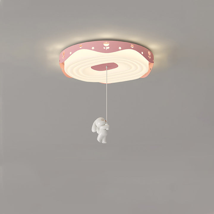 Plafonnier LED pour chambre à coucher en forme de beignet avec animaux suspendus, en fer PE rond pour enfants nordiques contemporains 