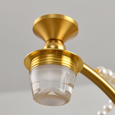 الثريات المستديرة بتقنية LED مع سلاسل اللؤلؤ الزجاجية الحديدية الفرنسية التقليدية لغرفة المعيشة 