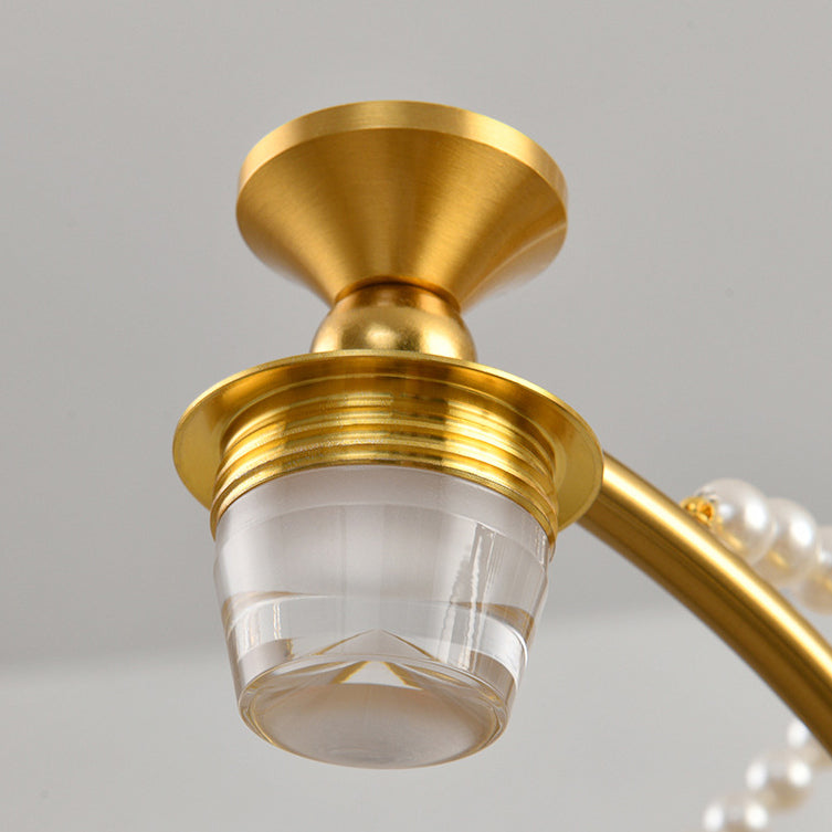 الثريات المستديرة بتقنية LED مع سلاسل اللؤلؤ الزجاجية الحديدية الفرنسية التقليدية لغرفة المعيشة 