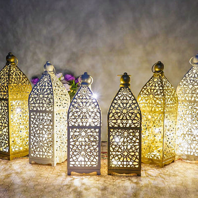 مصباح طاولة LED زخرفي على شكل فانوس مجوف من الحديد بوهيمي معاصر يعمل بالبطارية، ضوء ليلي لغرفة النوم 