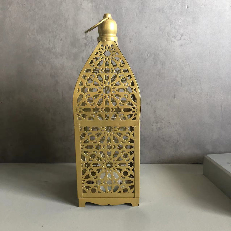 مصباح طاولة LED زخرفي على شكل فانوس مجوف من الحديد بوهيمي معاصر يعمل بالبطارية، ضوء ليلي لغرفة النوم 