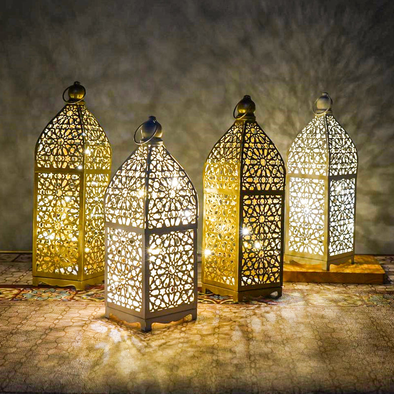 مصباح طاولة LED زخرفي على شكل فانوس مجوف من الحديد بوهيمي معاصر يعمل بالبطارية، ضوء ليلي لغرفة النوم 
