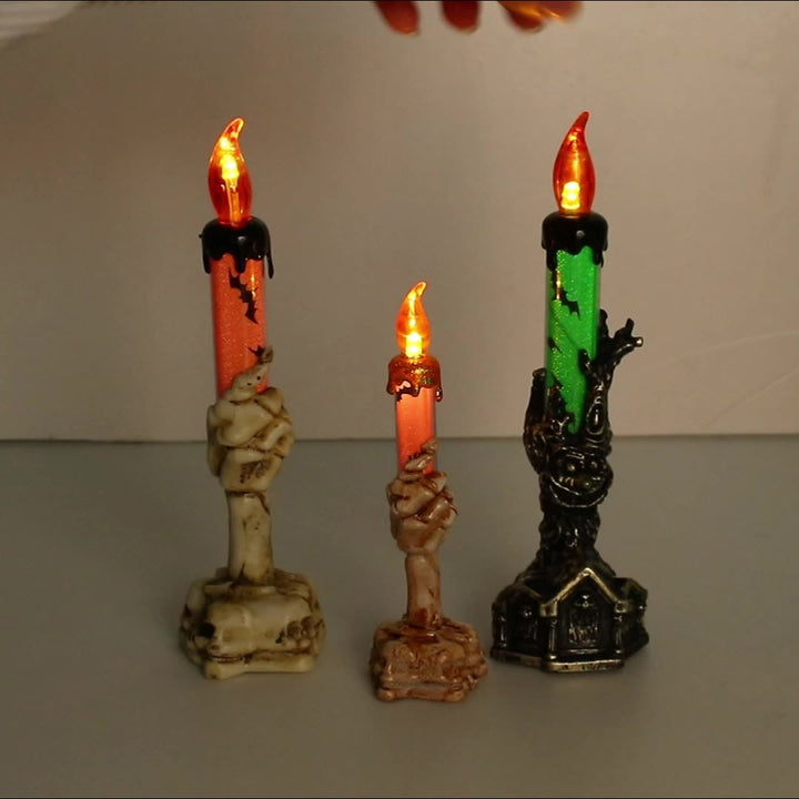 Vela de mano de plástico con batería creativa contemporánea, decoración de calavera de Halloween con luz LED para dormitorio 