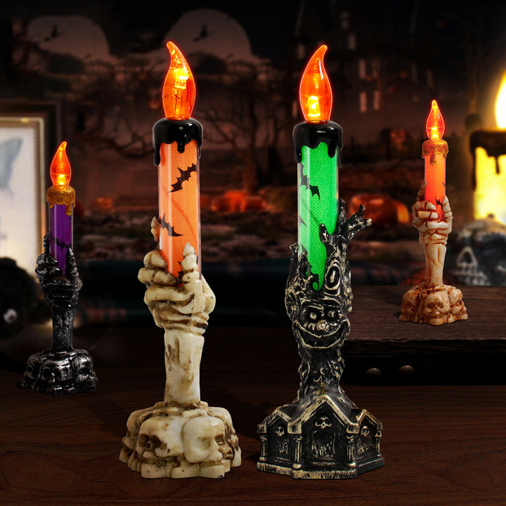 Vela de mano de plástico con batería creativa contemporánea, decoración de calavera de Halloween con luz LED para dormitorio 