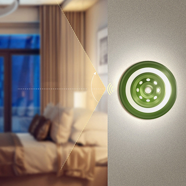 Lampe murale LED ronde UFO magnétique ABS avec capteur humain rechargeable créatif contemporain, veilleuse pour chambre 