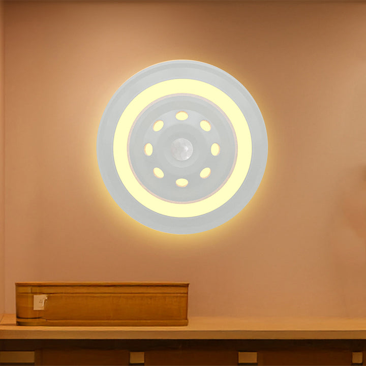 Lampe murale LED ronde UFO magnétique ABS avec capteur humain rechargeable créatif contemporain, veilleuse pour chambre 